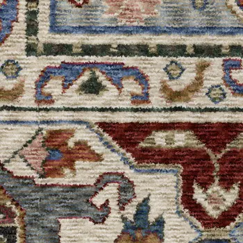 7' X 10' Blue And Gray Oriental Area Rug With Fringe