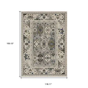 10' X 13' Ivory And Blue Oriental Area Rug With Fringe