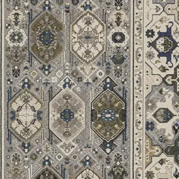 4' X 6' Ivory And Blue Oriental Area Rug With Fringe