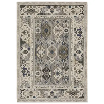 4' X 6' Ivory And Blue Oriental Area Rug With Fringe