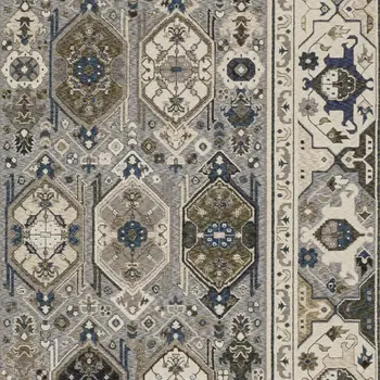 5' X 8' Ivory And Blue Oriental Area Rug With Fringe
