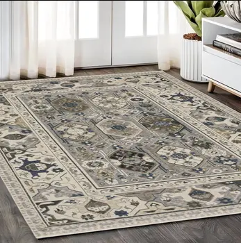 5' X 8' Ivory And Blue Oriental Area Rug With Fringe