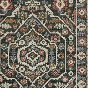 5' X 8' Green And Pink Floral Area Rug With Fringe