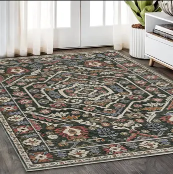 5' X 8' Green And Pink Floral Area Rug With Fringe