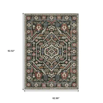 5' X 8' Green And Pink Floral Area Rug With Fringe