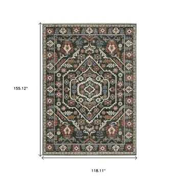 10' X 13' Green And Pink Floral Area Rug With Fringe