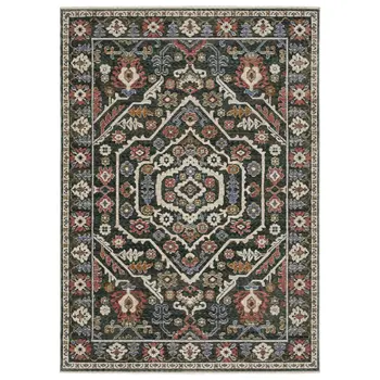 4' X 6' Green And Pink Floral Area Rug With Fringe