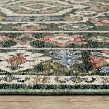 4' X 6' Green And Pink Floral Area Rug With Fringe