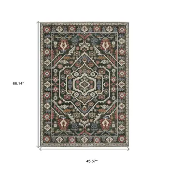 4' X 6' Green And Pink Floral Area Rug With Fringe