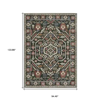 8' X 11' Green And Pink Floral Area Rug With Fringe