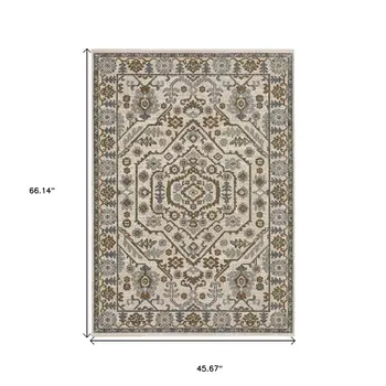 4' X 6' Ivory And Rust Floral Area Rug With Fringe