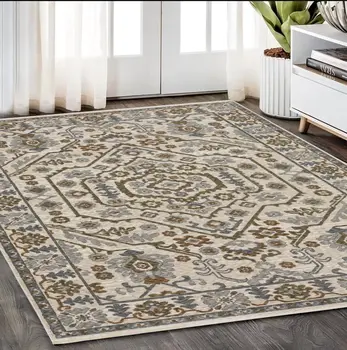 5' X 8' Ivory And Rust Floral Area Rug With Fringe