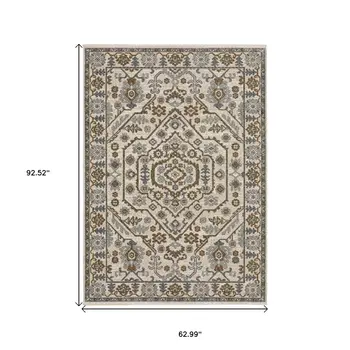 5' X 8' Ivory And Rust Floral Area Rug With Fringe