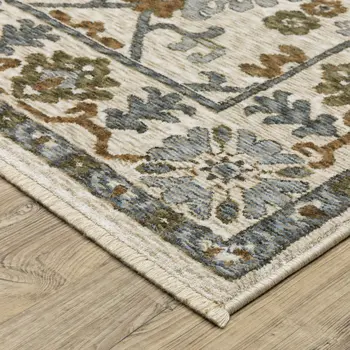 8' X 11' Ivory And Rust Floral Area Rug With Fringe