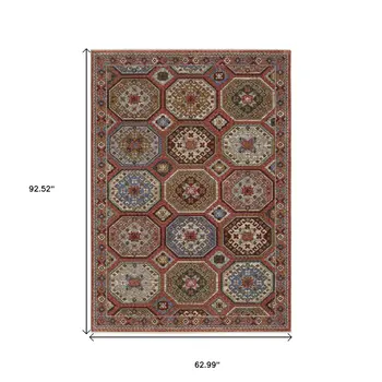 5' X 8' Pink And Red Medallion Area Rug With Fringe
