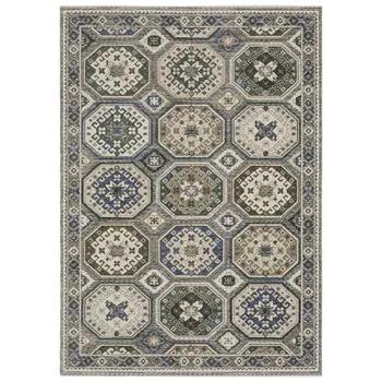 8' X 11' Ivory And Blue Medallion Area Rug With Fringe