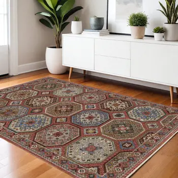 4' X 6' Pink And Red Medallion Area Rug With Fringe