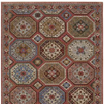 7' X 10' Pink And Red Medallion Area Rug With Fringe