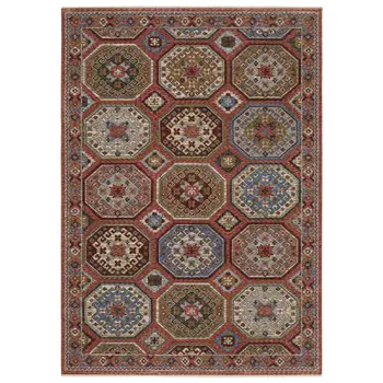 8' X 11' Pink And Red Medallion Area Rug With Fringe