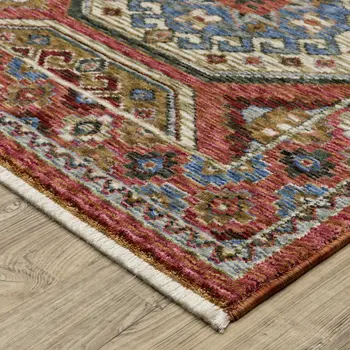 8' X 11' Pink And Red Medallion Area Rug With Fringe