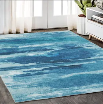 5' X 7' Sky Blue And Ivory Abstract Distressed Area Rug