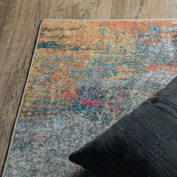 8' X 10' Blue Yellow And Red Abstract Distressed Area Rug