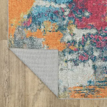 8' X 10' Blue Yellow And Red Abstract Distressed Area Rug