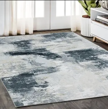 5' X 7' Ivory And Gray Abstract Distressed Area Rug