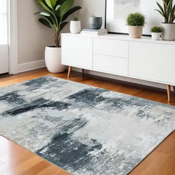 4' X 6' Ivory And Gray Abstract Distressed Area Rug
