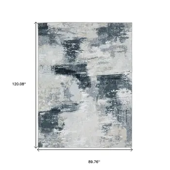 8' X 10' Ivory And Gray Abstract Distressed Area Rug