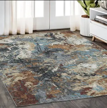5' X 7' Blue And Rust Abstract Distressed Area Rug