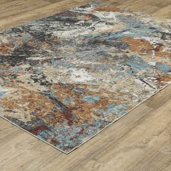 5' X 7' Blue And Rust Abstract Distressed Area Rug