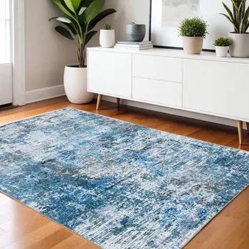 4' X 6' Ivory Abstract Distressed Area Rug
