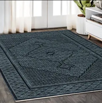 5' X 8' Blue And Teal Medallion Area Rug With Fringe