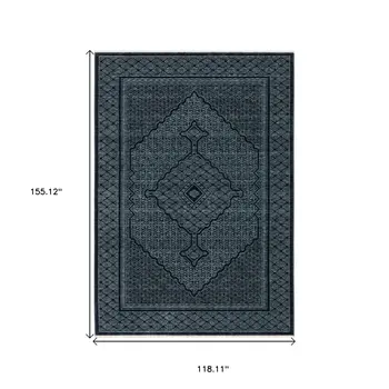 10' X 13' Blue And Teal Medallion Area Rug With Fringe