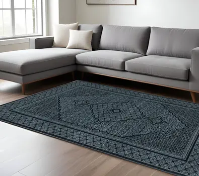 7' X 10' Blue And Teal Medallion Area Rug With Fringe