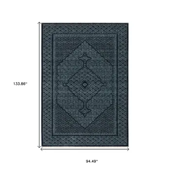 8' X 11' Blue And Teal Medallion Area Rug With Fringe