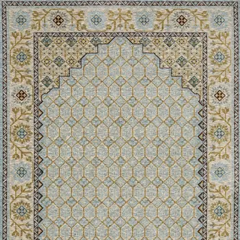 5' X 8' Gold Oriental Area Rug With Fringe