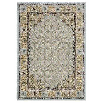 5' X 8' Gold Oriental Area Rug With Fringe