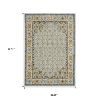 5' X 8' Gold Oriental Area Rug With Fringe