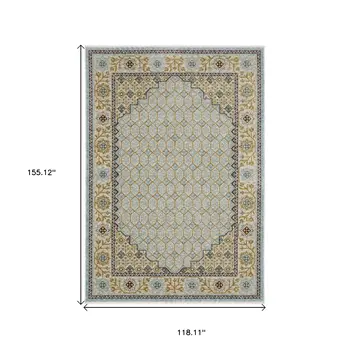 10' X 13' Gold Oriental Area Rug With Fringe