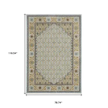 7' X 10' Gold Oriental Area Rug With Fringe