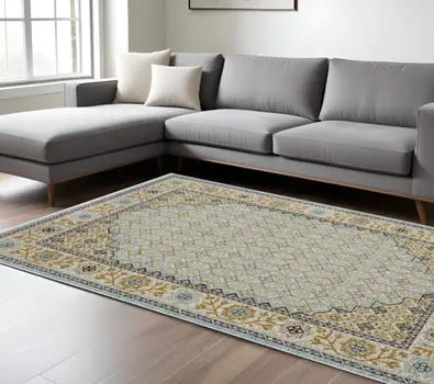 8' X 11' Gold Oriental Area Rug With Fringe
