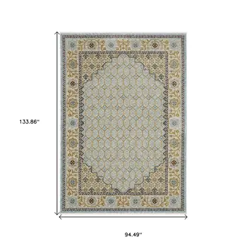 8' X 11' Gold Oriental Area Rug With Fringe