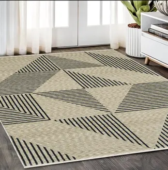 5' X 8' Beige Geometric Area Rug With Fringe