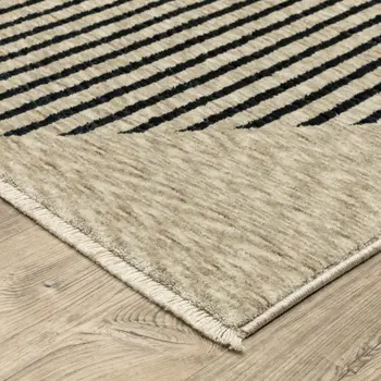 8' X 11' Beige Geometric Area Rug With Fringe