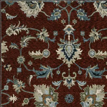5' X 8' Red Ivory And Teal Oriental Area Rug With Fringe