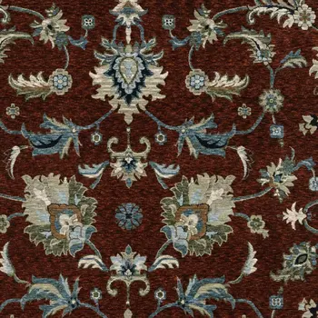 8' X 11' Red Ivory And Teal Oriental Area Rug With Fringe