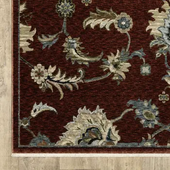 8' X 11' Red Ivory And Teal Oriental Area Rug With Fringe