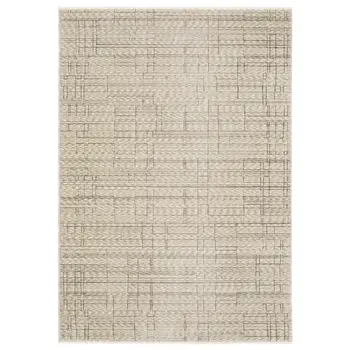 5' X 8' Beige And Brown Geometric Area Rug With Fringe